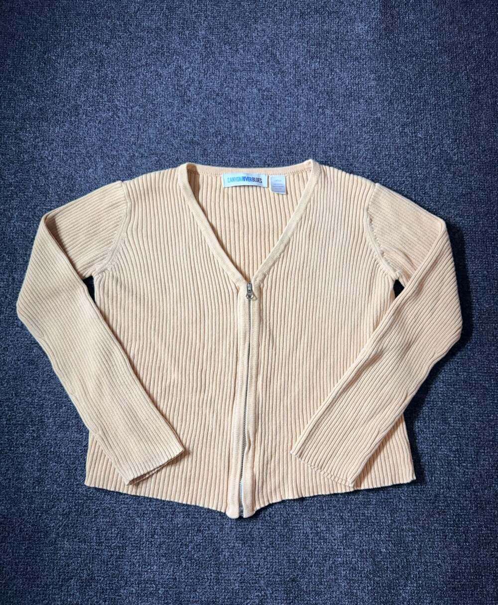 Canyon River Blues Cream Ribbed Zip-Up Cardigan, Size Large